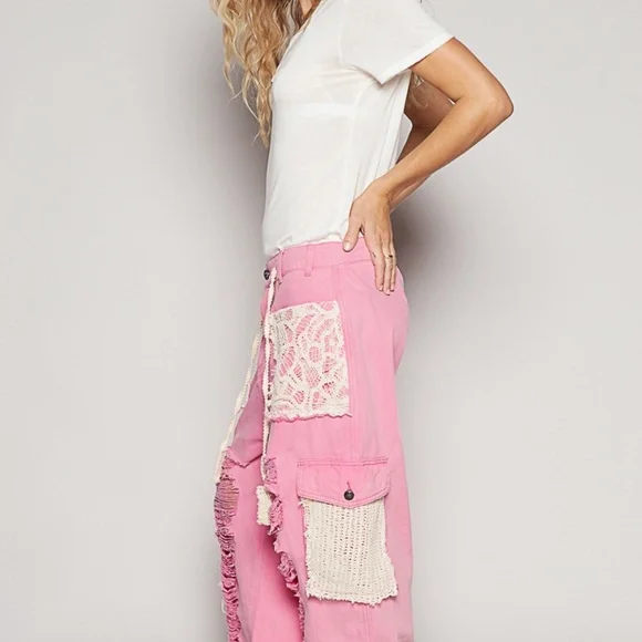 New POL Clothing Distressed Joggers Women’s Sweatpants Y2K Pink Overiszed Pants - Picture 7 of 12